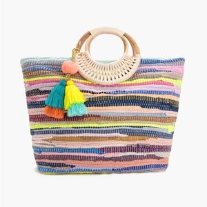 Vibrant Multicolor Striped Tote with Tassels